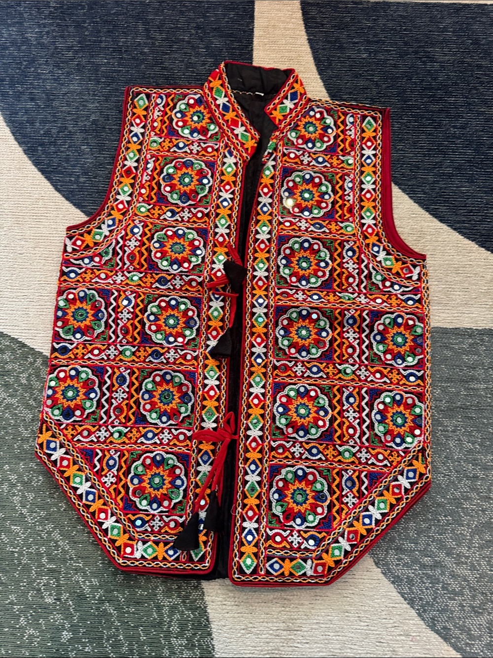 Colorful Embroidered Kids Vest - Red Multicolor